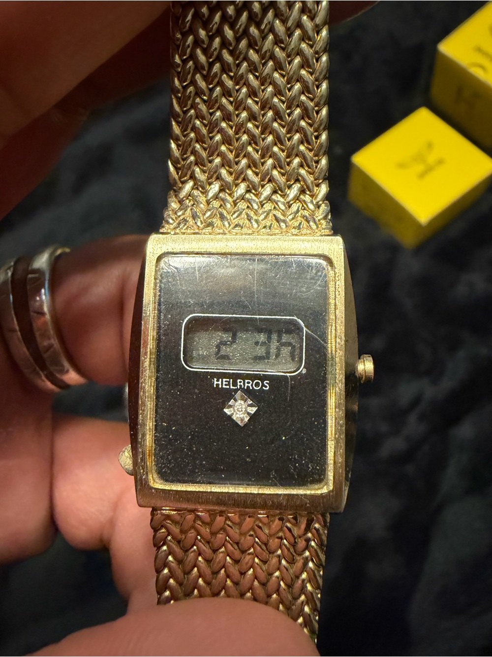 Helbros Gold-Tone Digital Women’s Watch with Black Dial